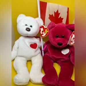 Red & White TY Beanie Baby Bears Canada Flag Love